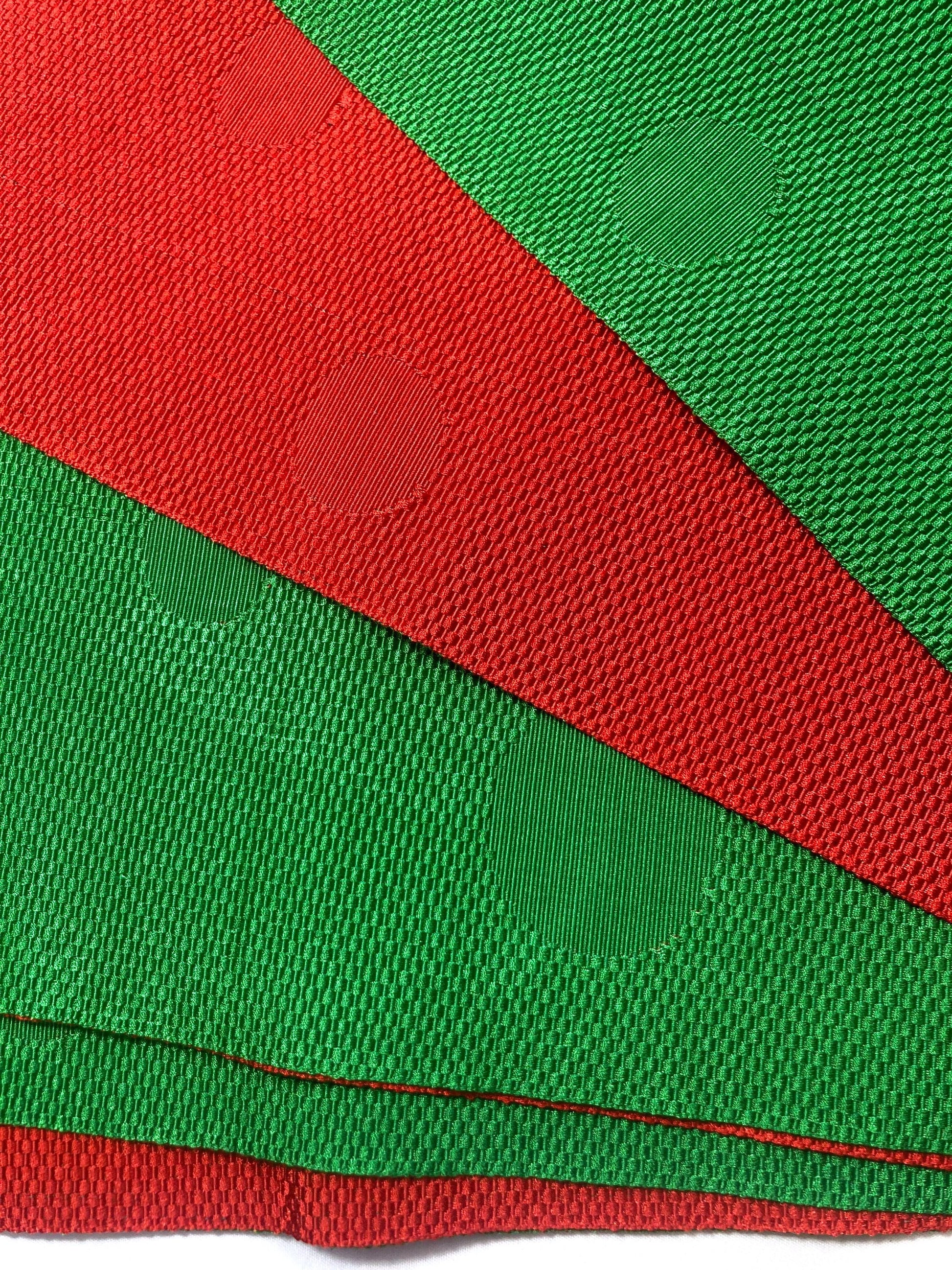 Reversible Japanese hanhaba obi - vivid red and green polka dots