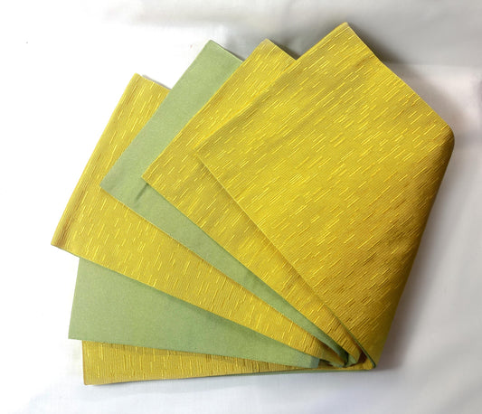Reversible Japanese hanhaba obi - yellow and light green with subtle geometric pattern