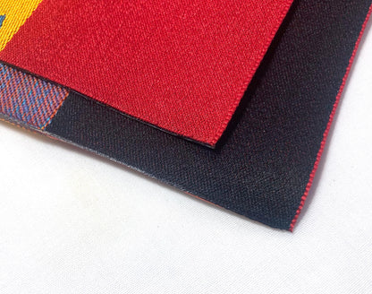 Reversible Japanese hanhaba obi - red and black with a geometric pattern