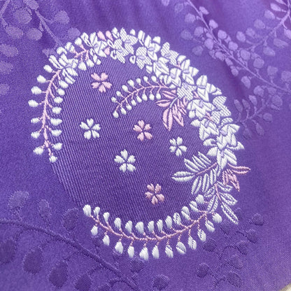 Reversible Japanese hanhaba obi - light purple and white with wisteria pattern