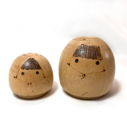 Traditional Japanese wooden doll set - two simple dolls