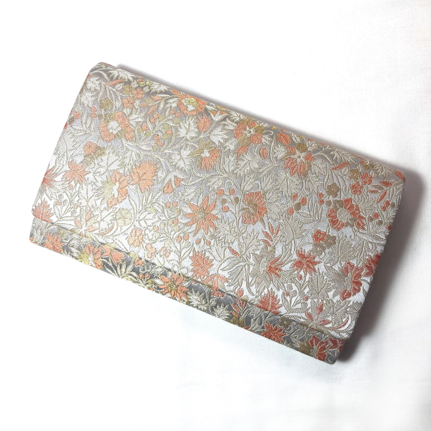 Vintage kimono clutch handbag - gold, silver, and salmon pink brocade ”Kawashima Orimono"