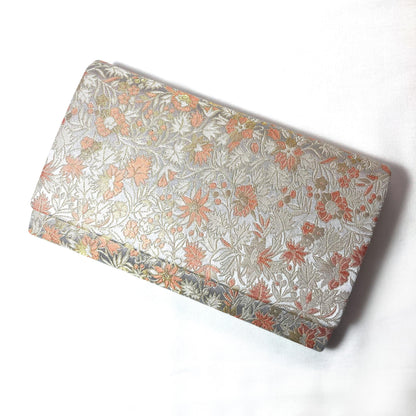Vintage kimono clutch handbag - gold, silver, and salmon pink brocade ”Kawashima Orimono"