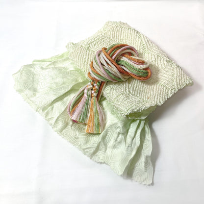 Vintage kimono accessories set - light green obiage and pastel mix obijime (B grade)