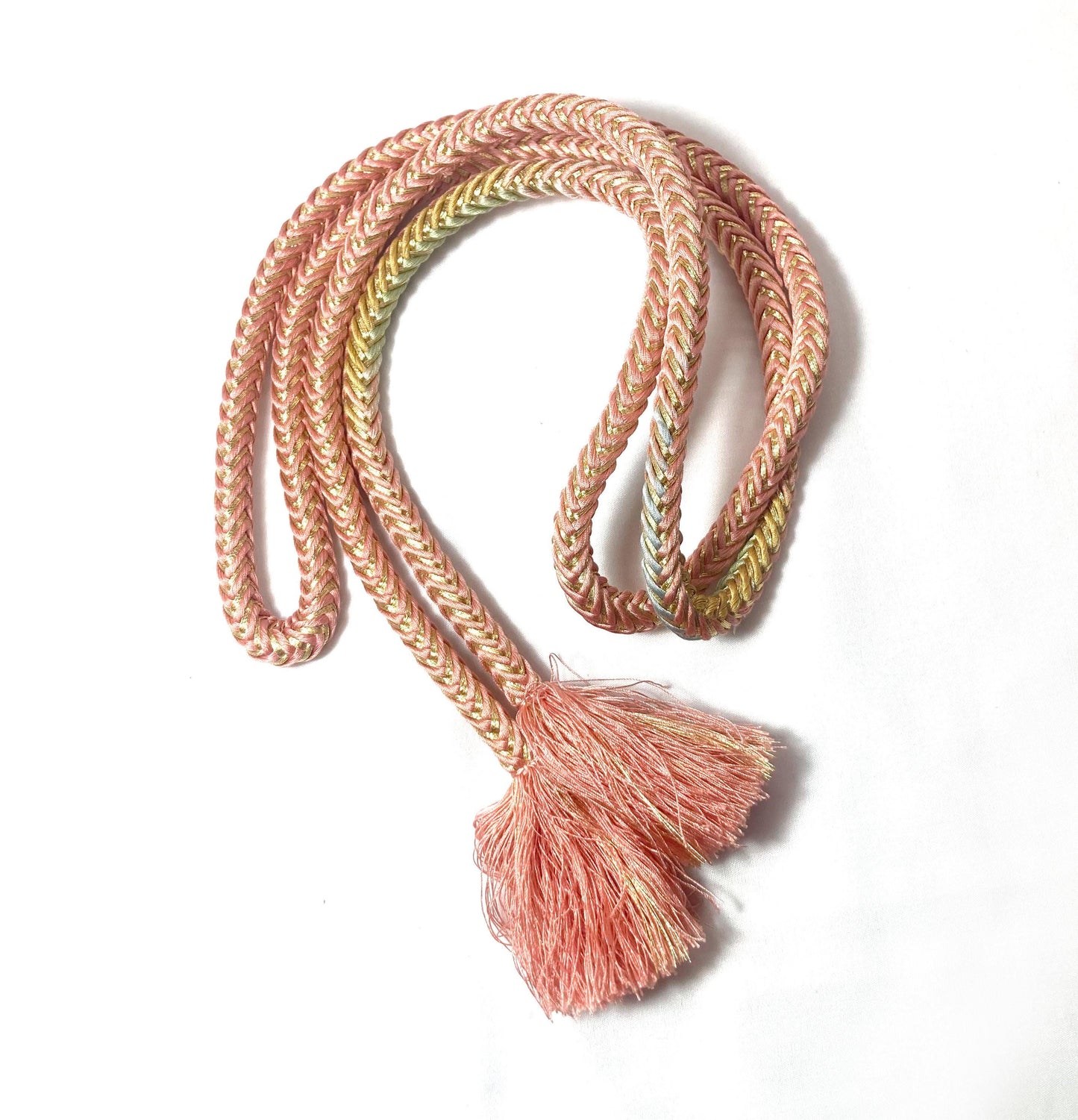 Vintage kimono accessories set - powder blue obiage and pastel-gold obijime