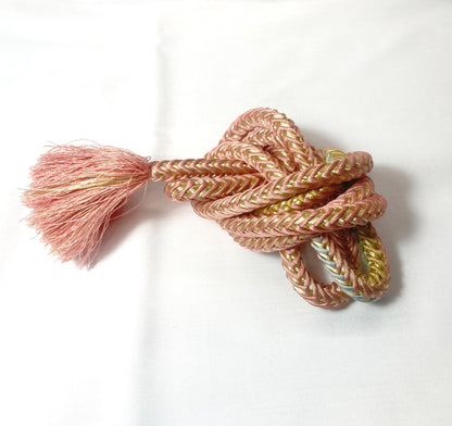 Vintage kimono accessories set - powder blue obiage and pastel-gold obijime