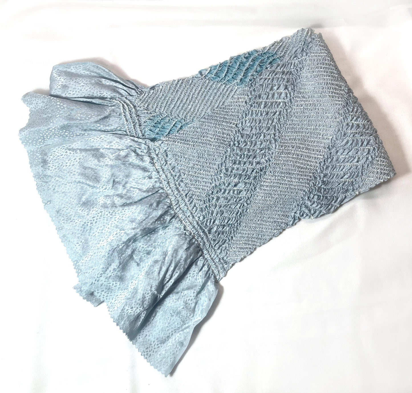 Vintage kimono accessories set - powder blue obiage and pastel-gold obijime