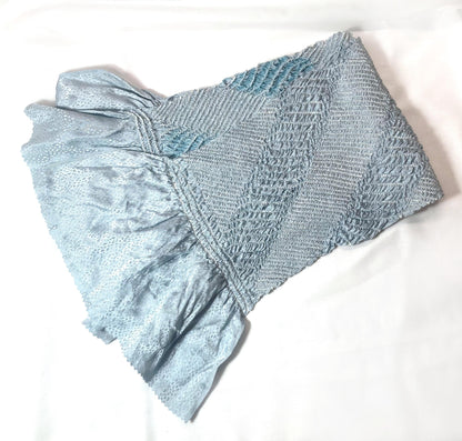 Vintage kimono accessories set - powder blue obiage and pastel-gold obijime