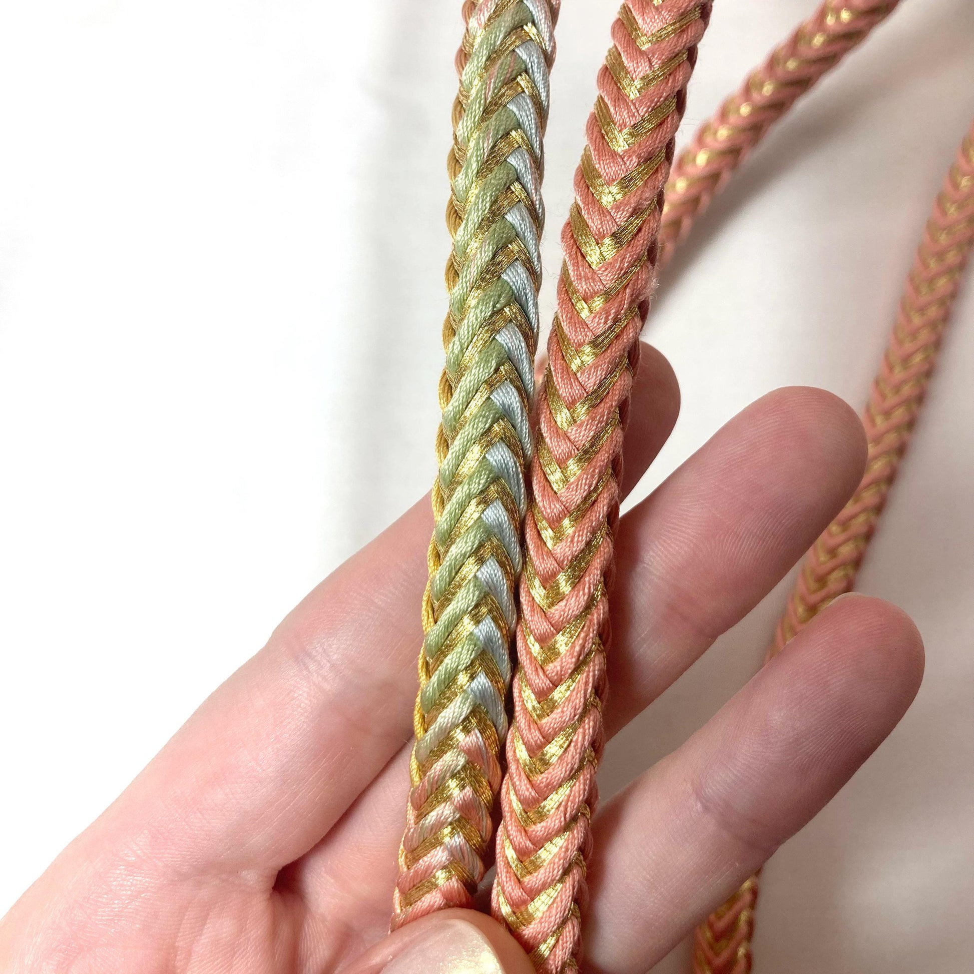 Vintage kimono accessories set - powder blue obiage and pastel-gold obijime