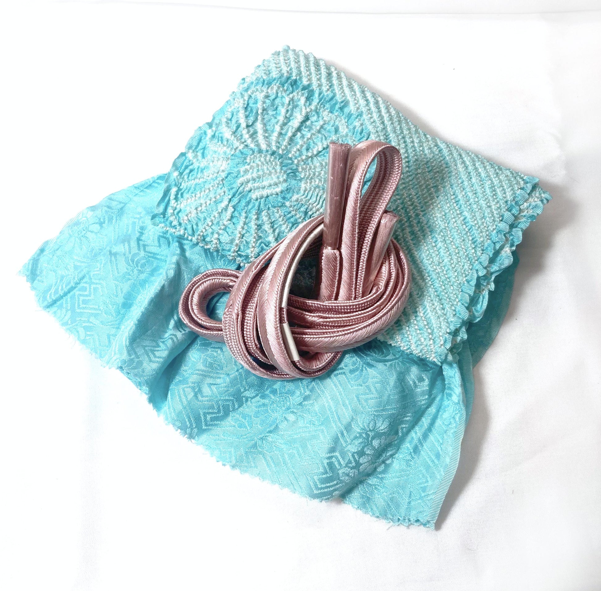 Vintage kimono accessories set - light blue obiage and dusty pink obijime