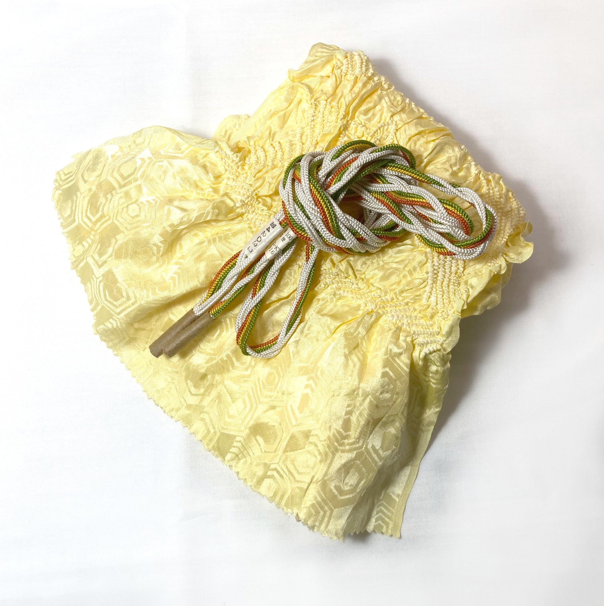 Vintage kimono accessories set - light yellow obiage and colorful mix obijime