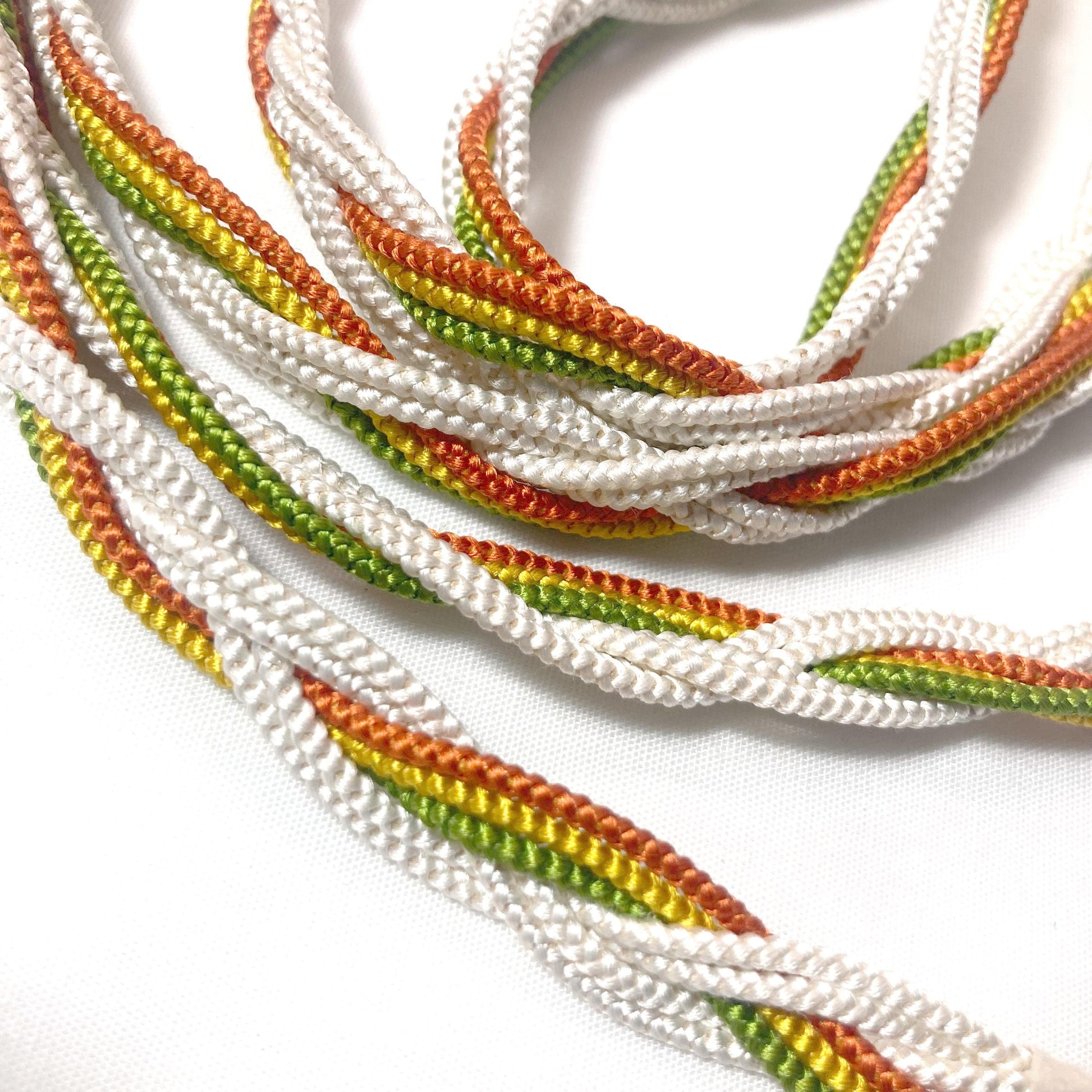 Vintage kimono accessories set - light yellow obiage and colorful mix obijime