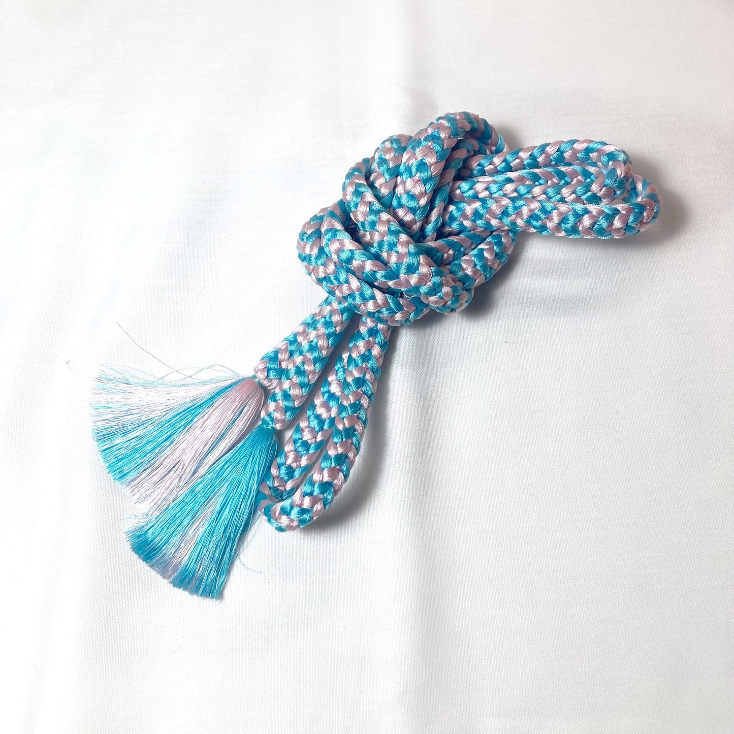 Vintage kimono accessories set - salmon pink obiage and pink-blue obijime