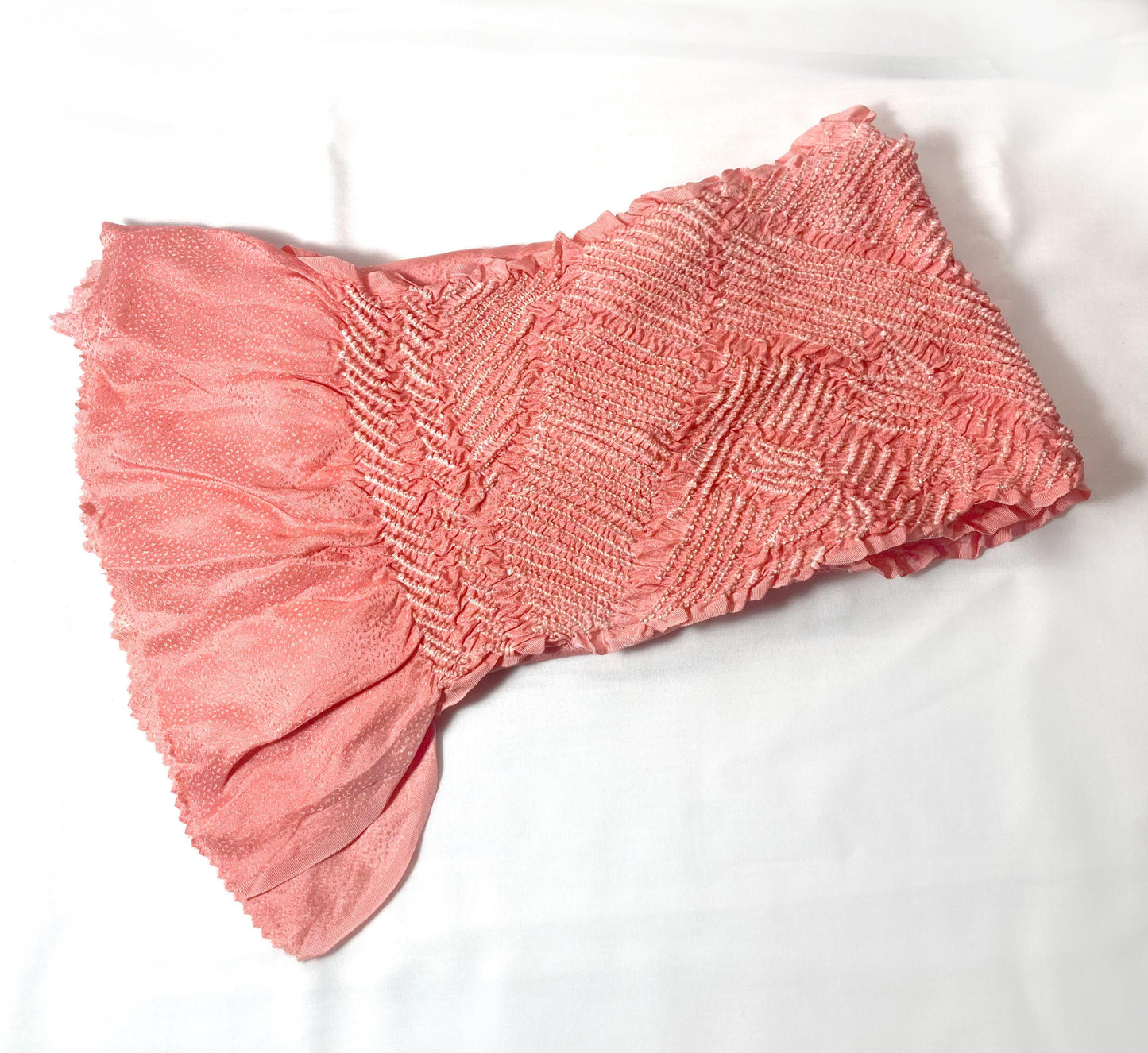 Vintage kimono accessories set - salmon pink obiage and pink-blue obijime