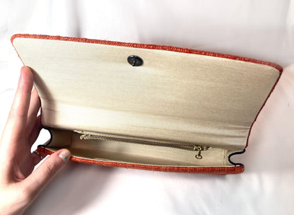Vintage kimono clutch handbag - simple orange red textured fabric