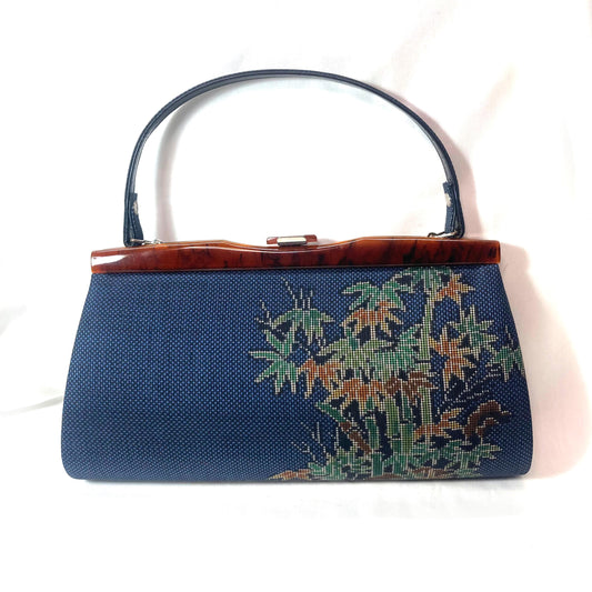 Vintage kimono handbag Ooshima tsumugi - red silk taffeta with abstract pattern