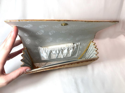 Vintage kimono two-way handbag - gold and pastel floral brocade