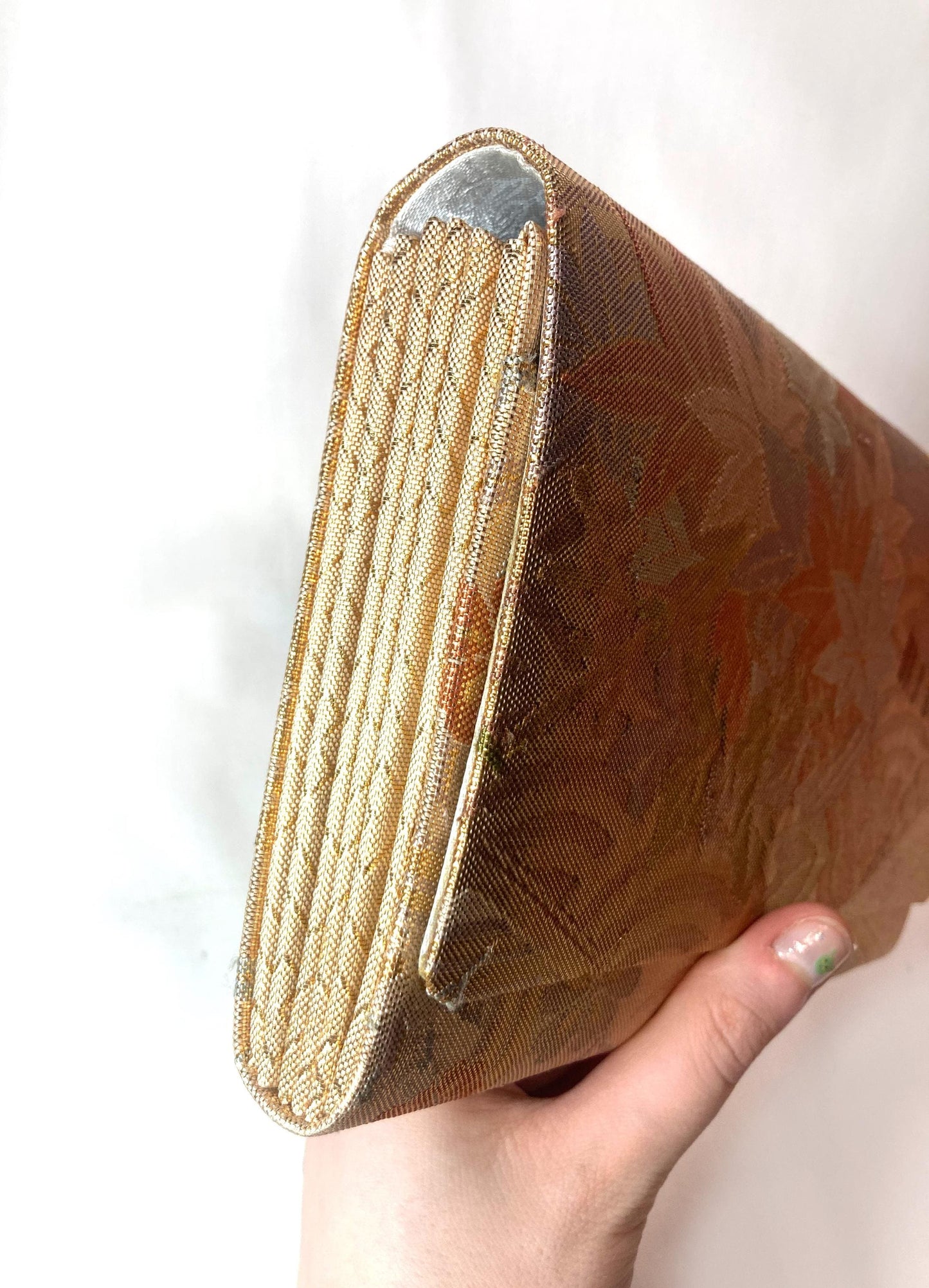 Vintage kimono two-way handbag - gold and pastel floral brocade