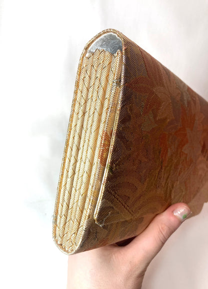 Vintage kimono two-way handbag - gold and pastel floral brocade