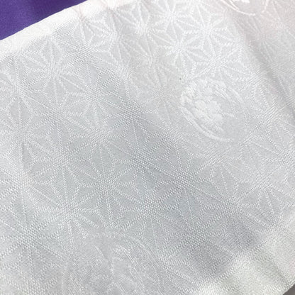 Reversible Japanese hanhaba obi - light purple and white with wisteria pattern