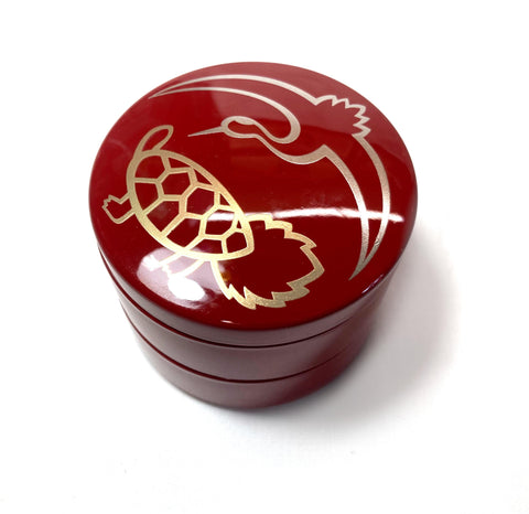 Small Japanese two-tier box - red with auspicious animals