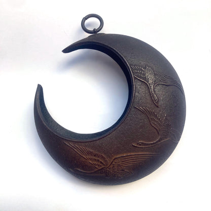 Hanging ikebana vase - monkey reaching for a moon - brown black with flying cranes