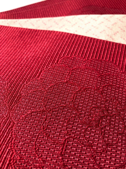 Reversible Japanese hanhaba obi - red peonies and light beige - new with tags