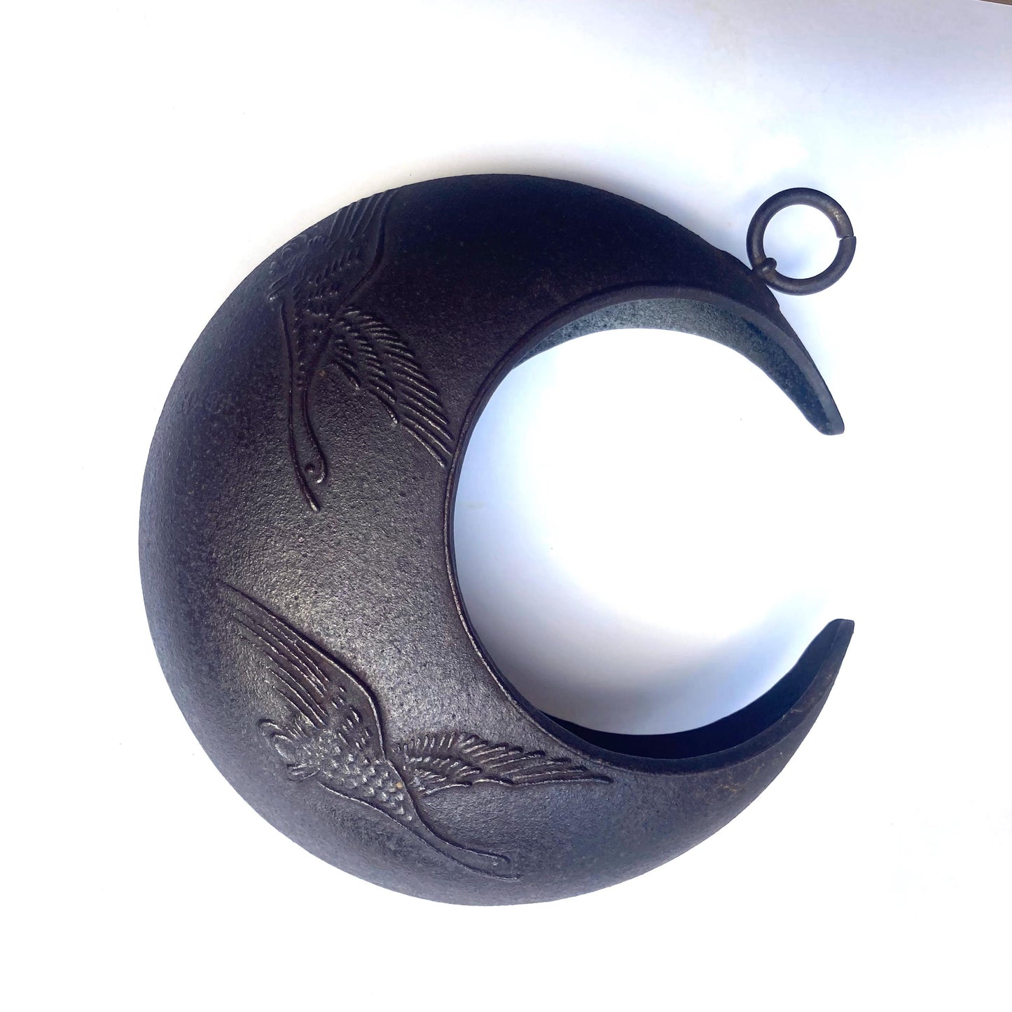 Hanging ikebana vase - monkey reaching for a moon - brown black with flying cranes