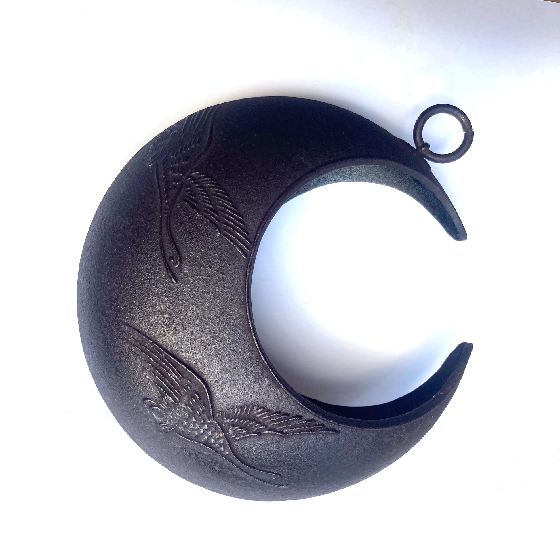 Hanging ikebana vase - monkey reaching for a moon - brown black with flying cranes