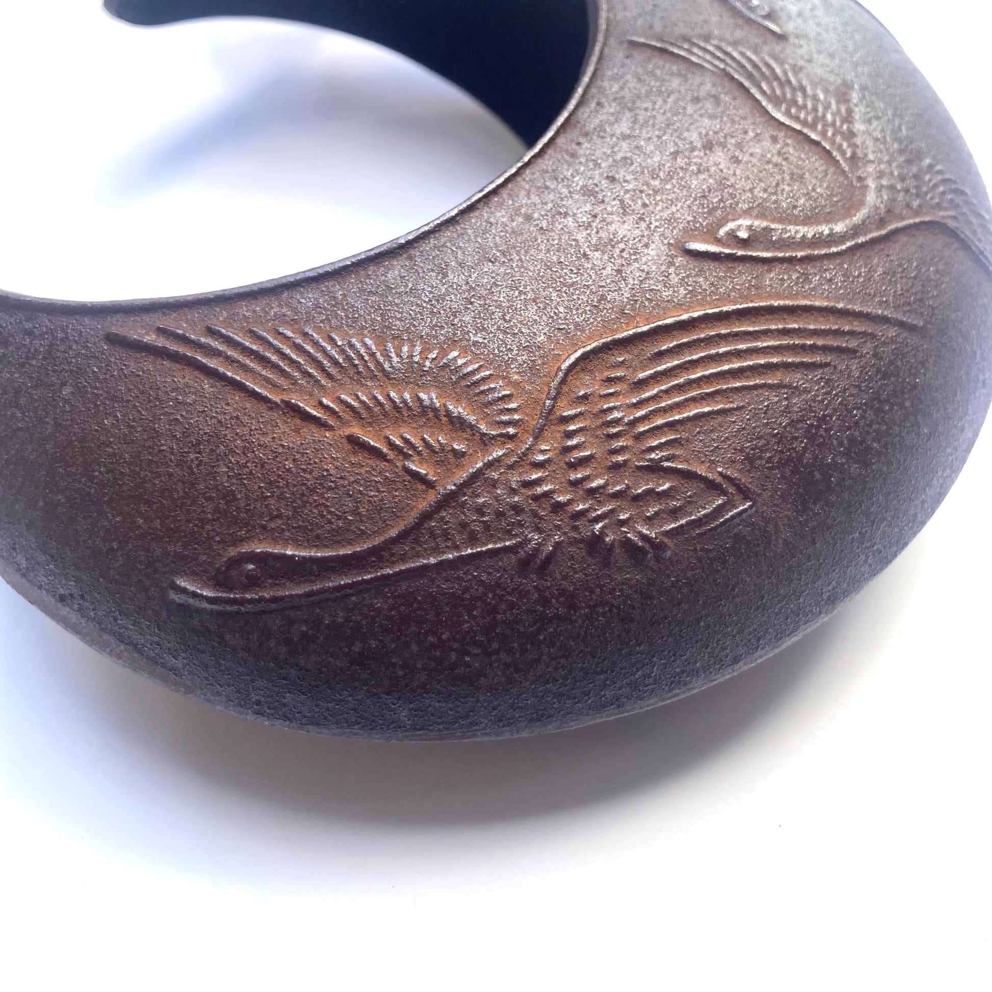 Hanging ikebana vase - monkey reaching for a moon - brown black with flying cranes