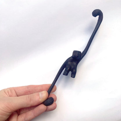 Hanging ikebana vase - monkey reaching for a moon - brown black with flying cranes