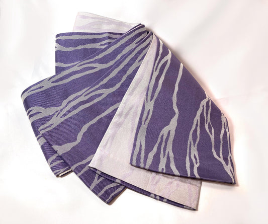 Reversible Japanese hanhaba obi - dark and light purple marble veins