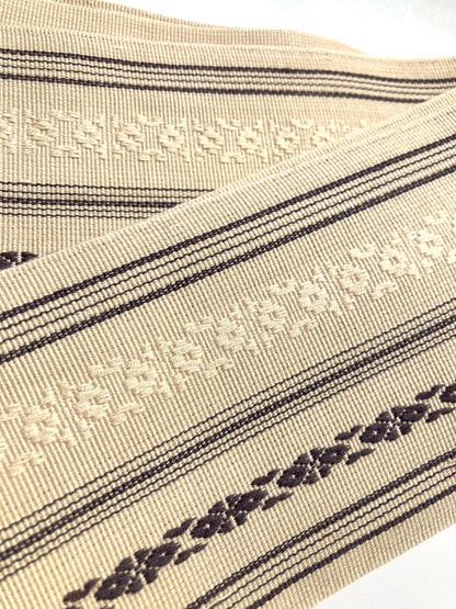 Vintage narrow kaku obi - light beige hakata ori