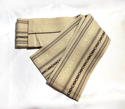 Vintage narrow kaku obi - light beige hakata ori