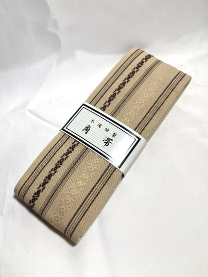 Vintage narrow kaku obi - light beige hakata ori