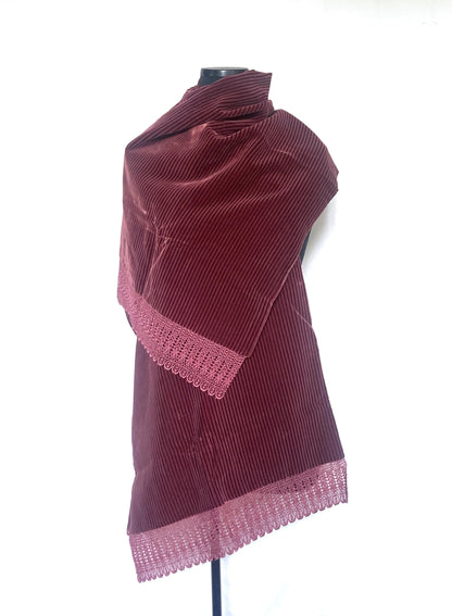 Velvet kimono shawl - pinkish mauve with black stripes