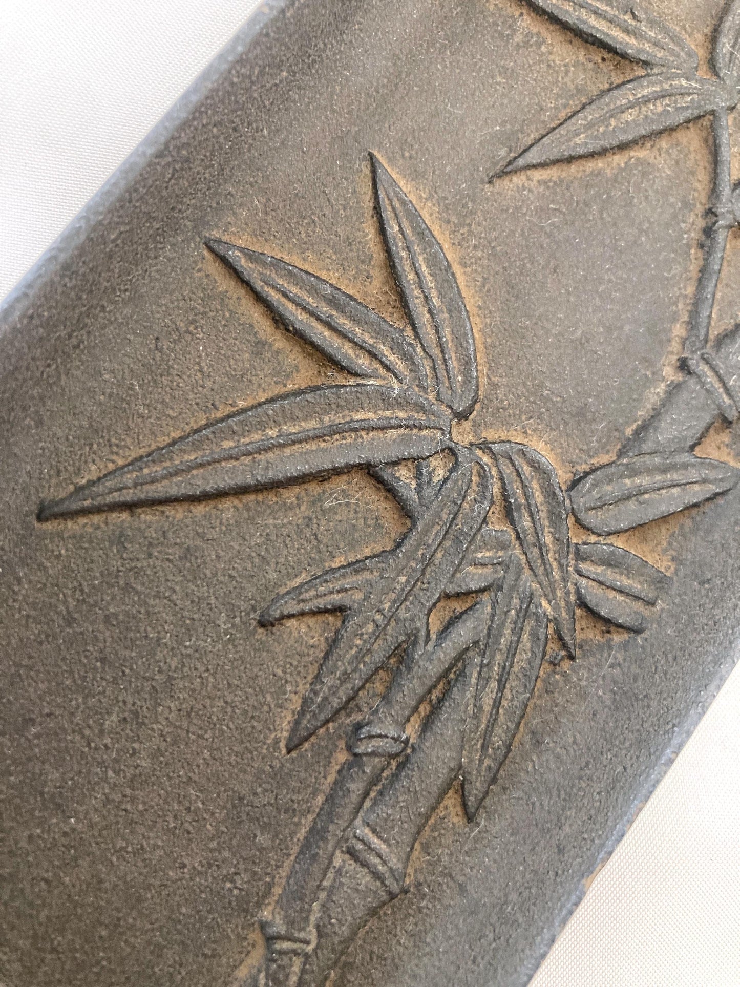 Japanese iron cast paperweight - brush tray with bamboo motif