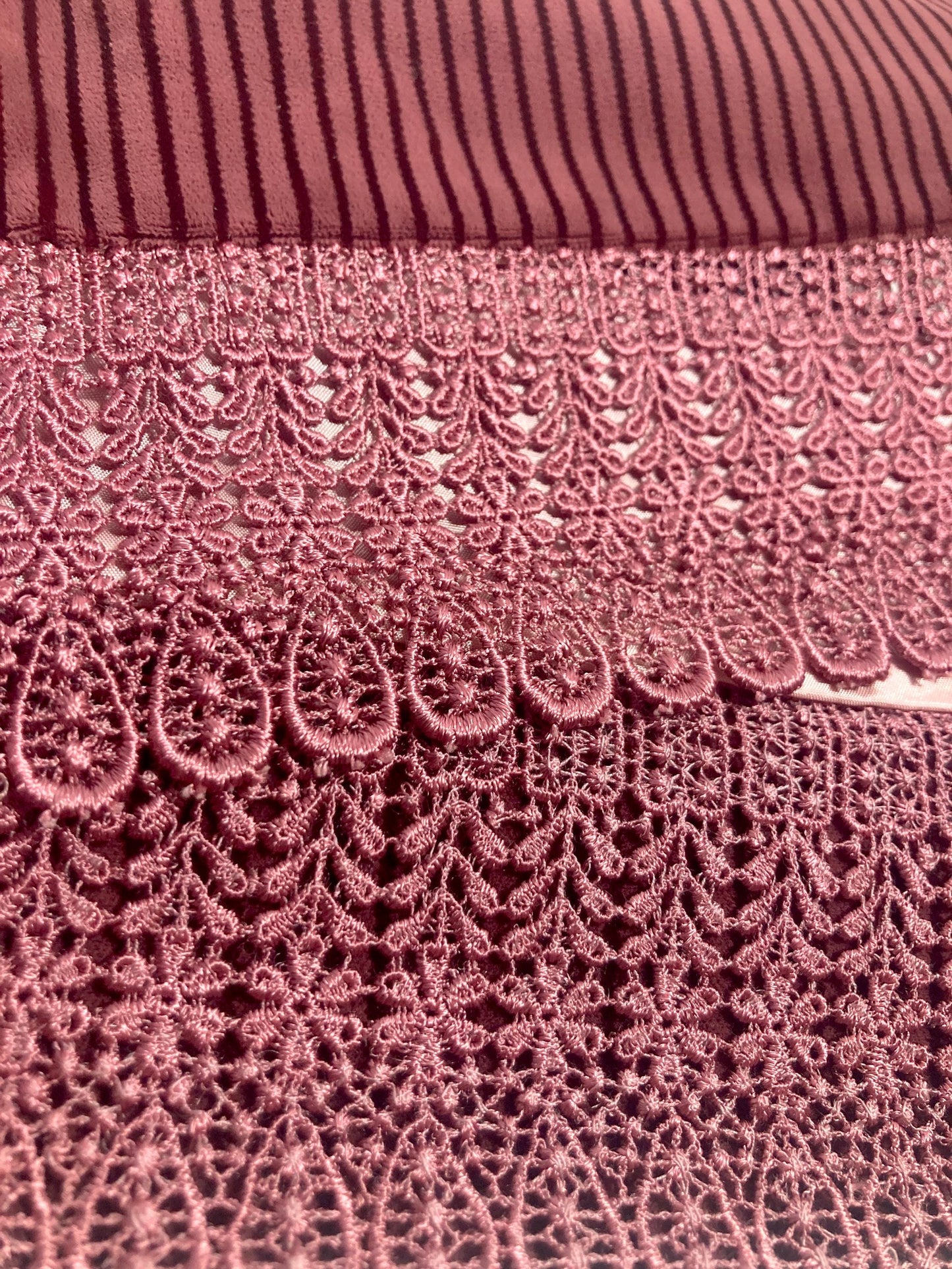 Velvet kimono shawl - pinkish mauve with black stripes