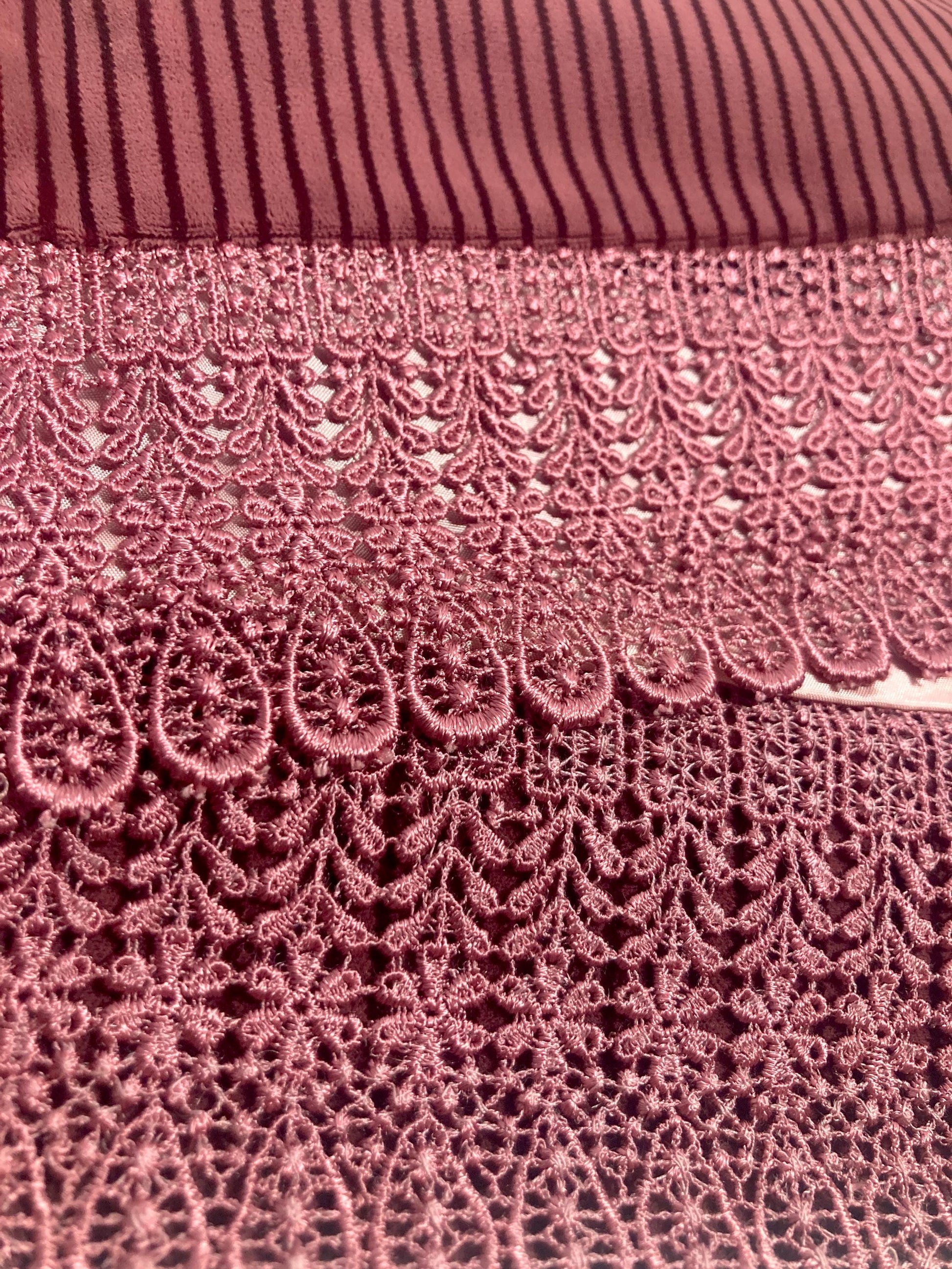 Velvet kimono shawl - pinkish mauve with black stripes
