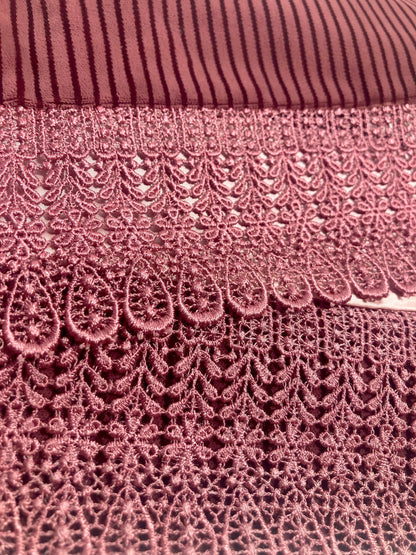 Velvet kimono shawl - pinkish mauve with black stripes
