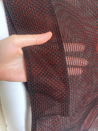 Vintage Japanese kimono coat - summer see-through short michiyuki with black and red pattern