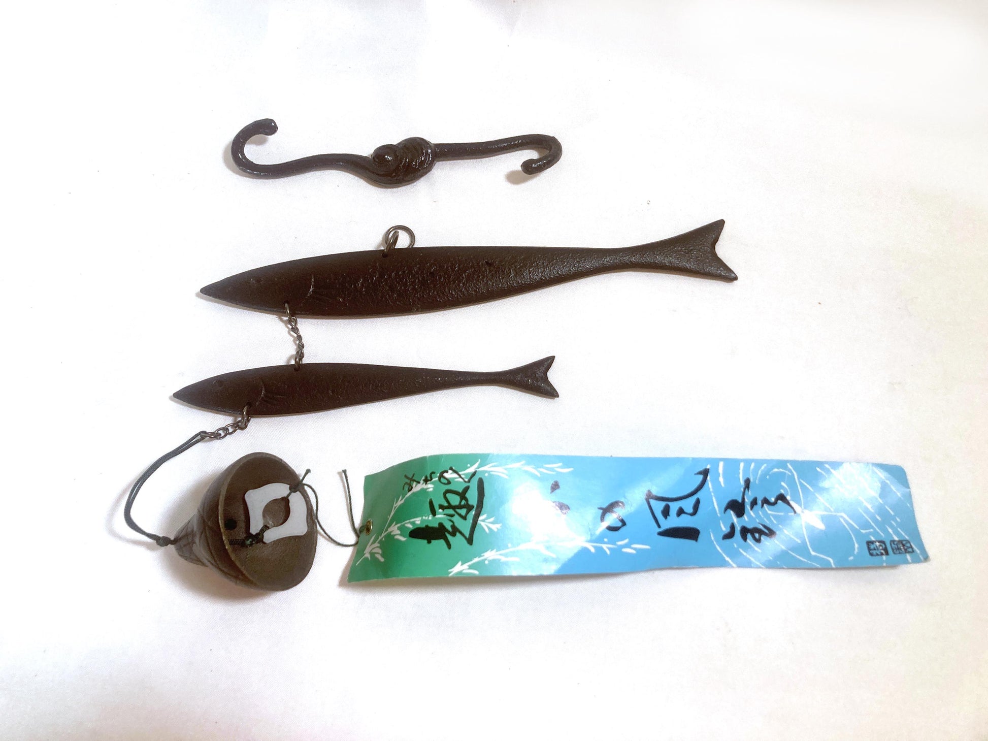 Cast iron wind chime (fuurin) - two fish on a hook