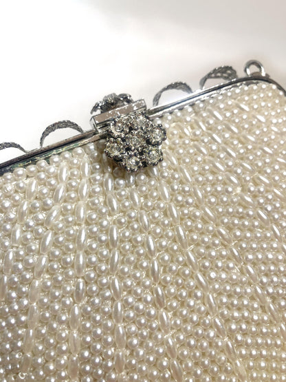 Miniature beaded kimono handbag - pearls with a rhinestone accent