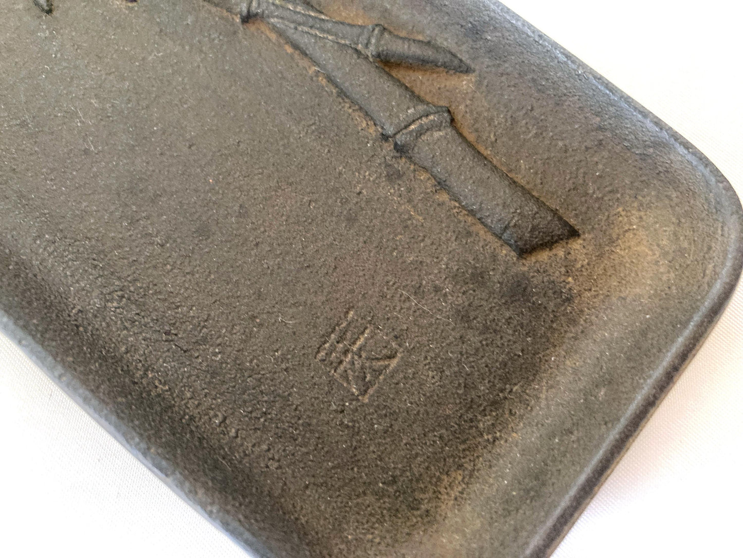 Japanese iron cast paperweight - brush tray with bamboo motif