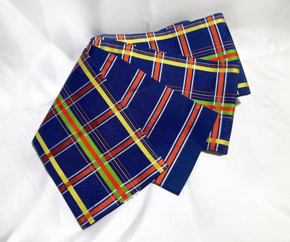 Elegant Japanese hanhaba obi - silk jacquard - blue with colorful grid pattern