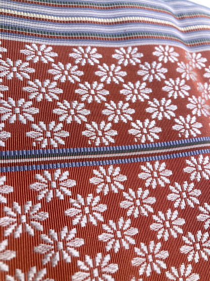 Elegant Japanese hanhaba obi - silk - coral pink with white daisies
