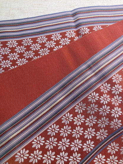 Elegant Japanese hanhaba obi - silk - coral pink with white daisies