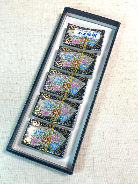 Elegant Japanese hashioki - chopstick rests - colorful florals, set of 5