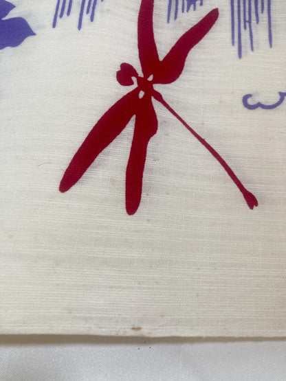 Vintage tanmono - yukata fabric bolt - white, purple, and red dragonflies (B grade)