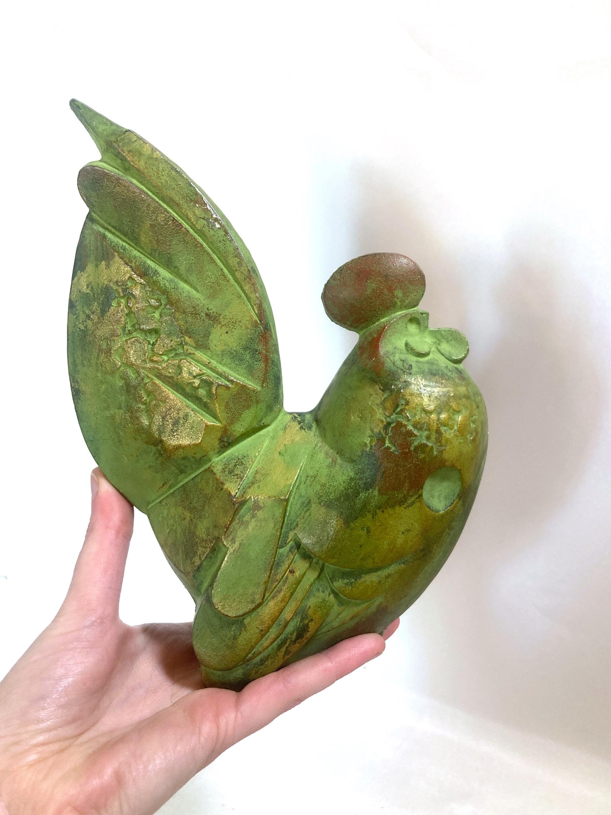Vintage zodiac sign iron cast statuette - rooster